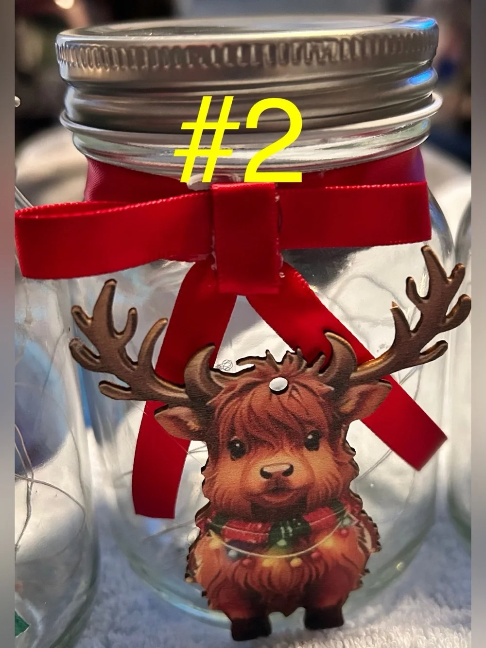 BABY CHRISTMAS HIGHLAND COW FAIRY-LIGHT DECOR JAR/HANDMADE BY ME! ***PICK ONE***